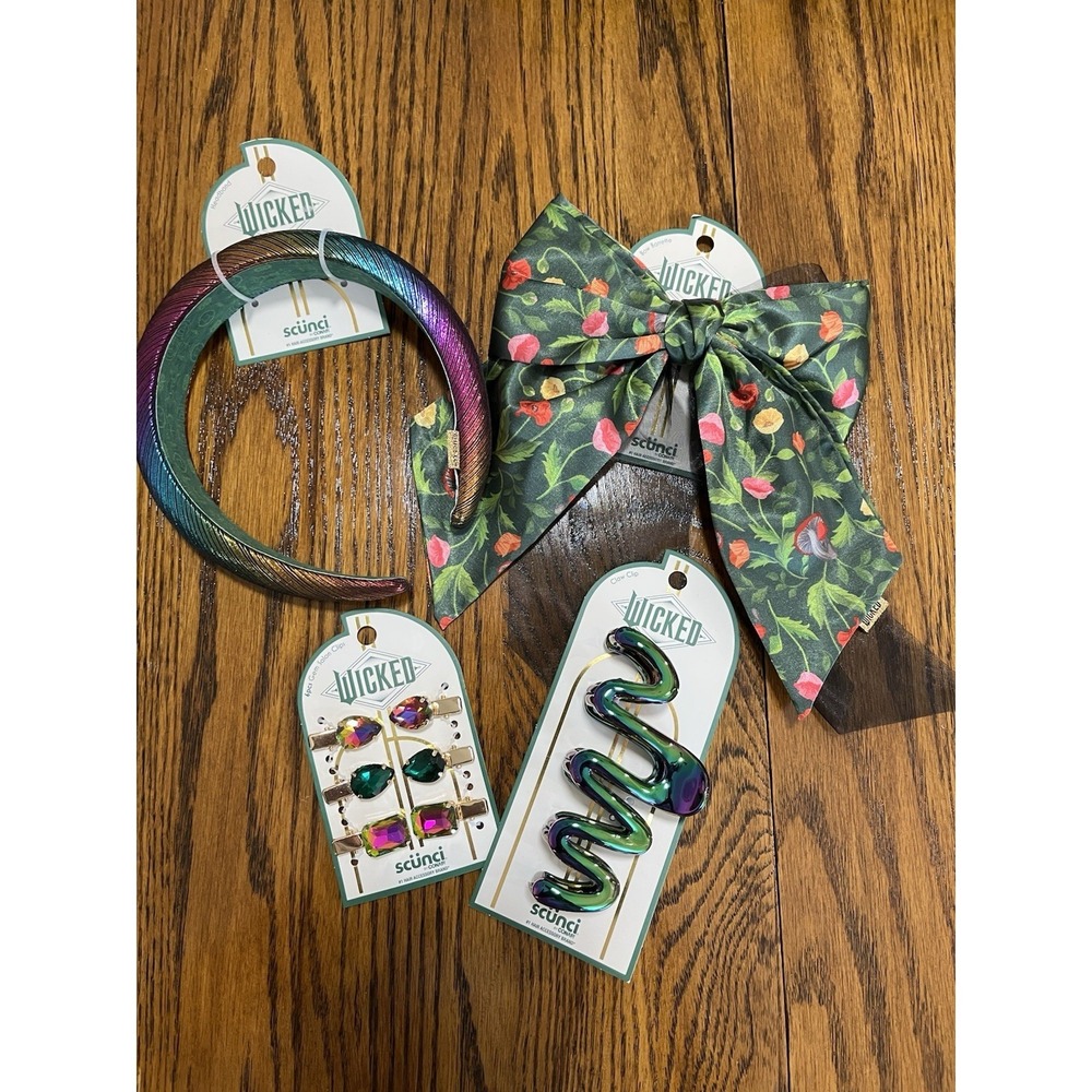 Lot Of‎ 4 Scunci by Conair WICKED Hair Accessory Elphaba Headband Clips Bow Claw